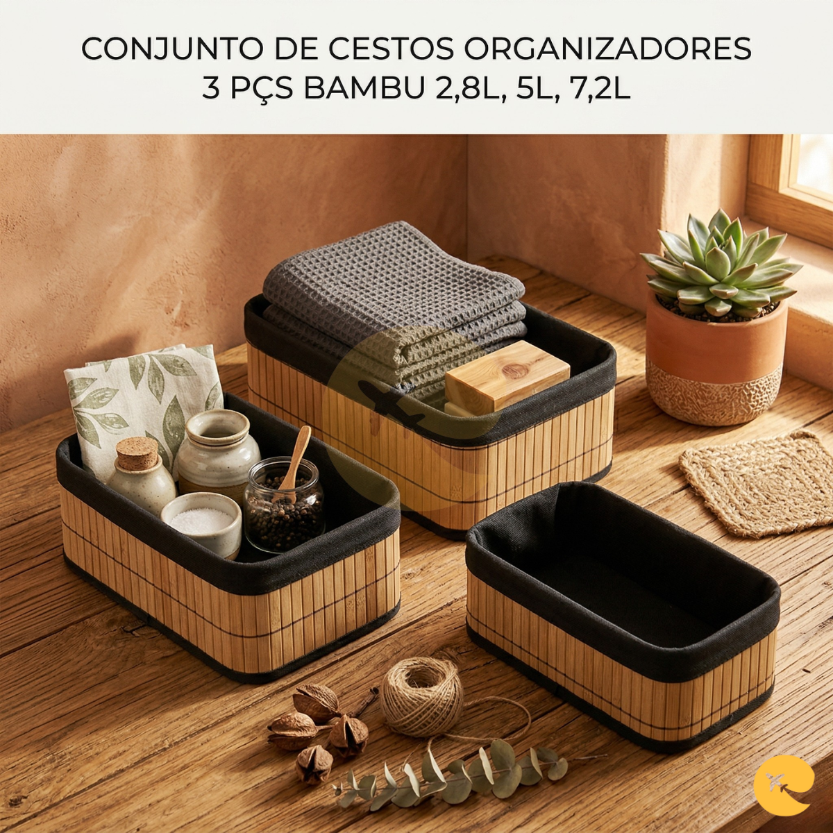 CONJUNTO DE CESTOS ORGANIZADORES 3 PÇS BAMBU