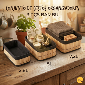 CONJUNTO DE CESTOS ORGANIZADORES 3 PÇS BAMBU