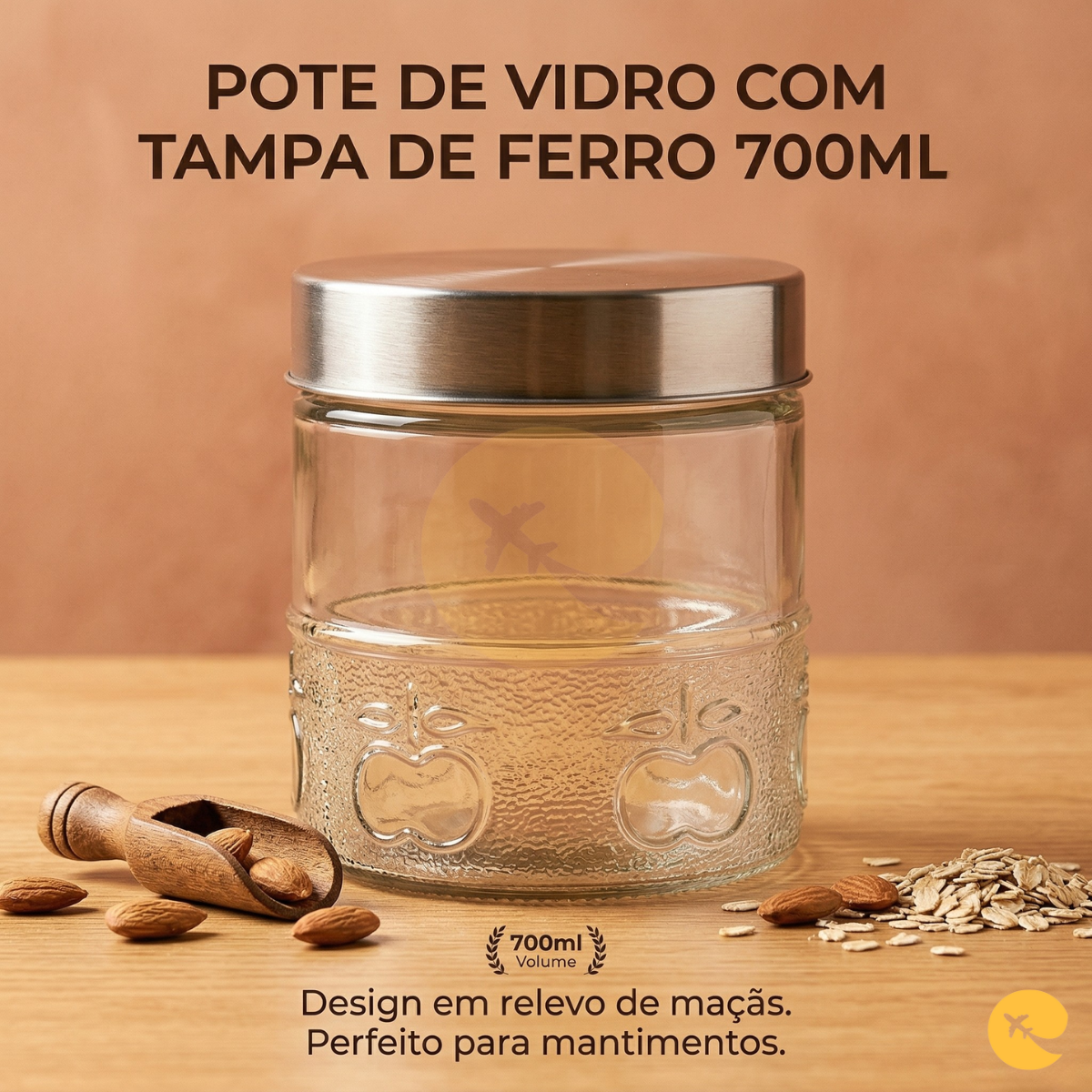POTE DE VIDRO COM TAMPA DE FERRO 700ML