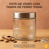 POTE DE VIDRO COM TAMPA DE FERRO 700ML