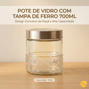 POTE DE VIDRO COM TAMPA DE FERRO 700ML