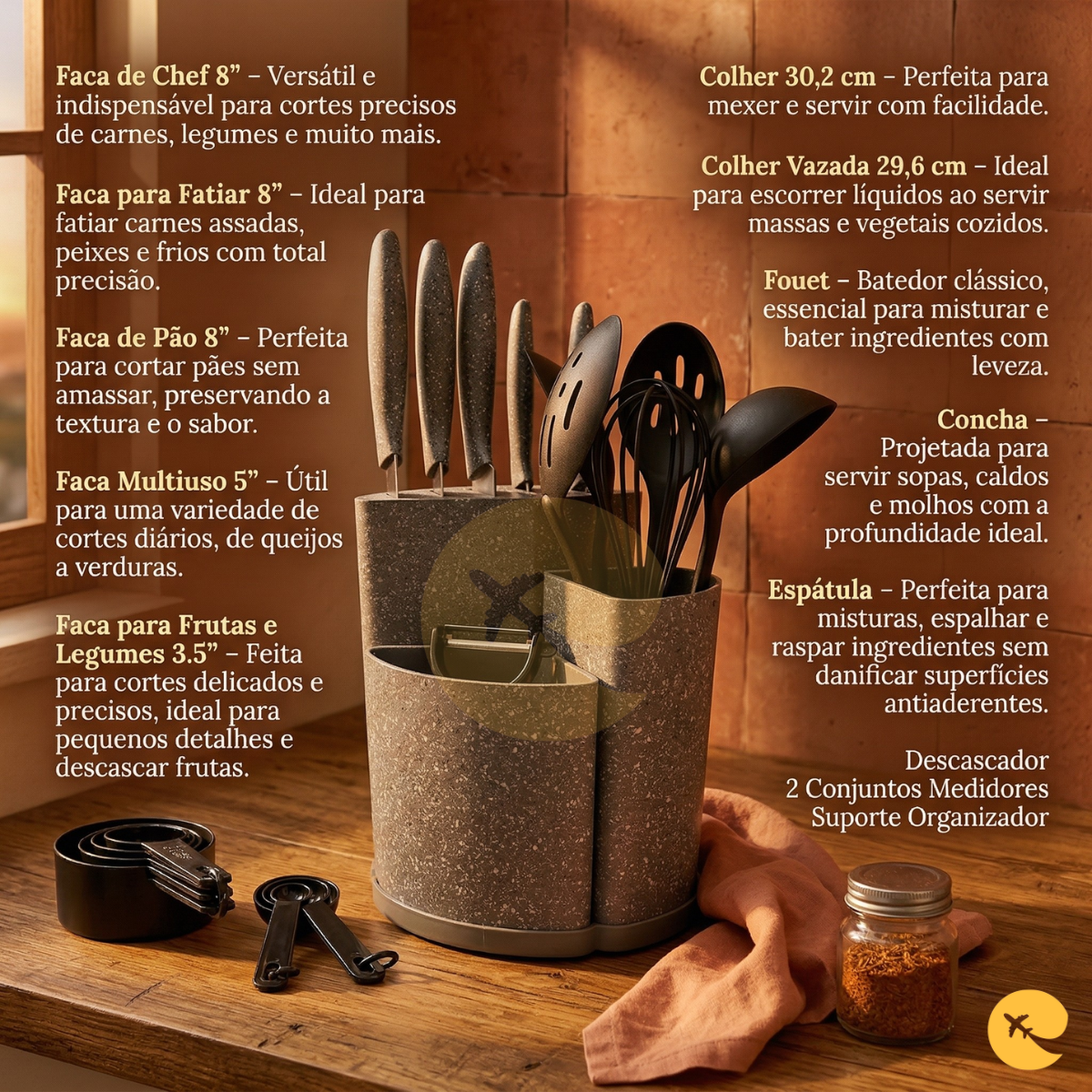 JOGO DE FACAS E UTENSÍLIOS DE COZINHA