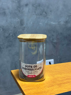 POTE VIDRO BOROSSILICATO QUADRADO BAMBU 1200ML