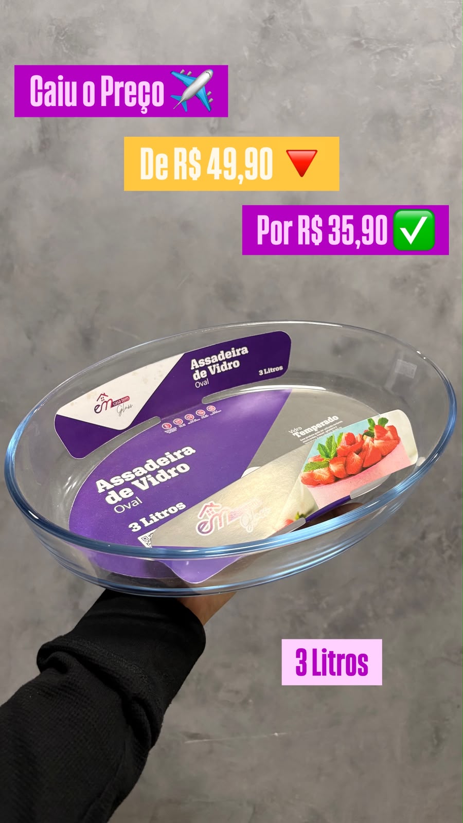 ASSADEIRA DE VIDRO OVAL 3L