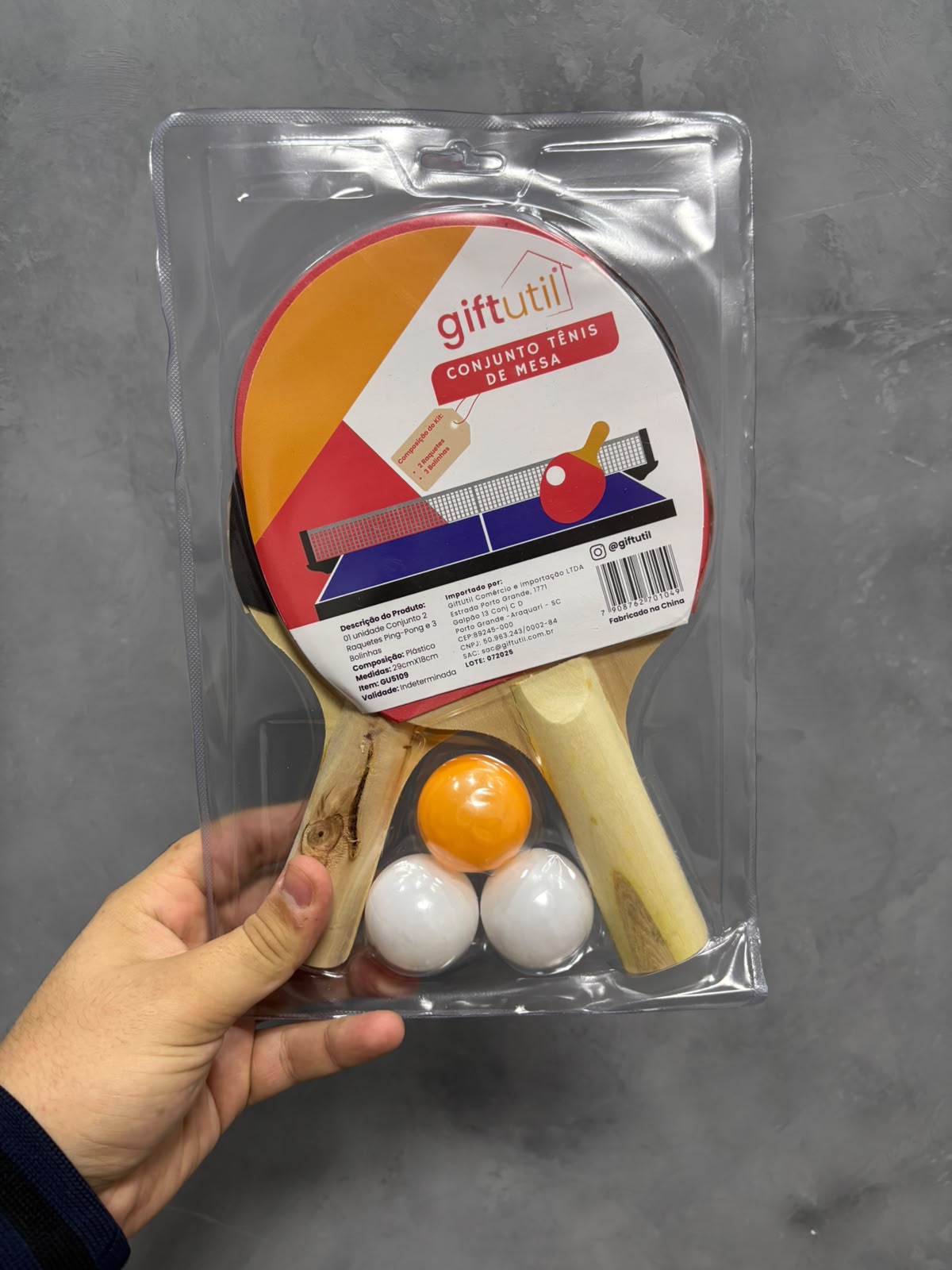 Kit Raquete de Ping Pong com 3 Bolinhas