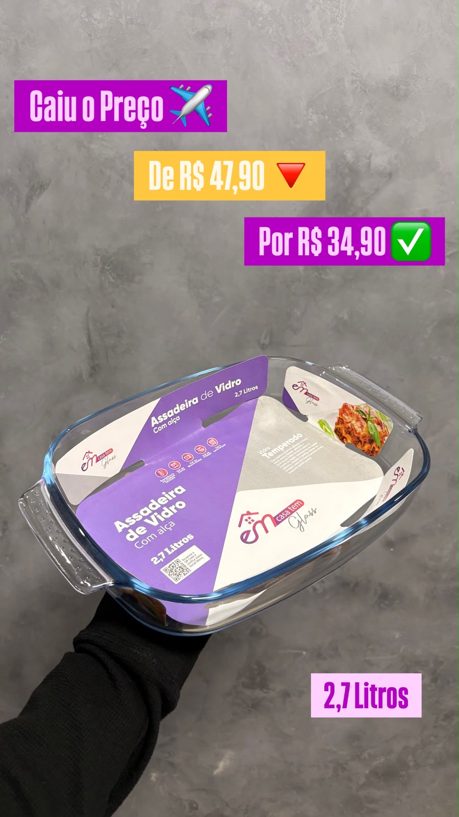 ASSADEIRA DE VIDRO COM ALÇA 2,7L