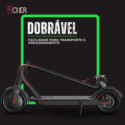 Patinete Elétrico Scooter Scher Street 30km/h Dobrável Veloz Preto