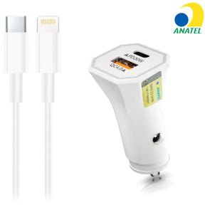 Carregador de Celular Veicular USB + Type-C PD 20W com Cabo Lightning LEHMOX - LE-355 IOS Para Iphone
