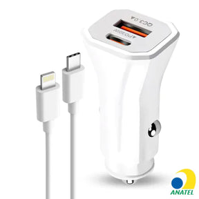 Carregador de Celular Veicular USB + Type-C PD 20W com Cabo Lightning LEHMOX - LE-355 IOS Para Iphone