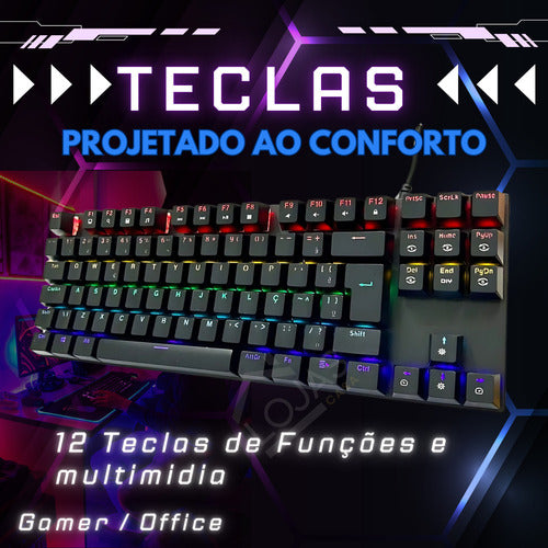 Teclado Gamer Rgb Red ou Blue Swith Mecânico Para Pc Xbox Ps5 Setup