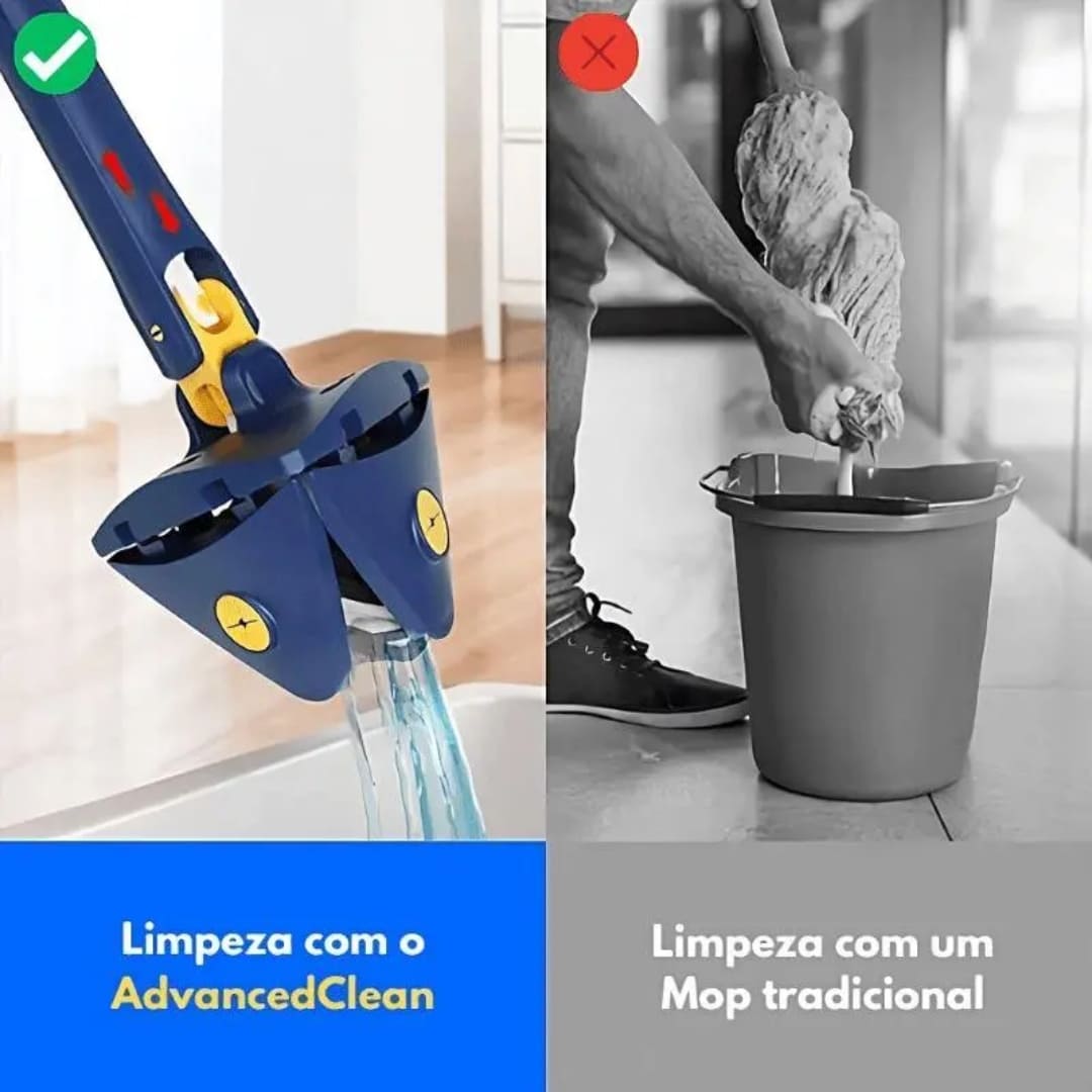 Mop De Limpeza Triângulo Ajustável Giratório 360° Esfregão Premium