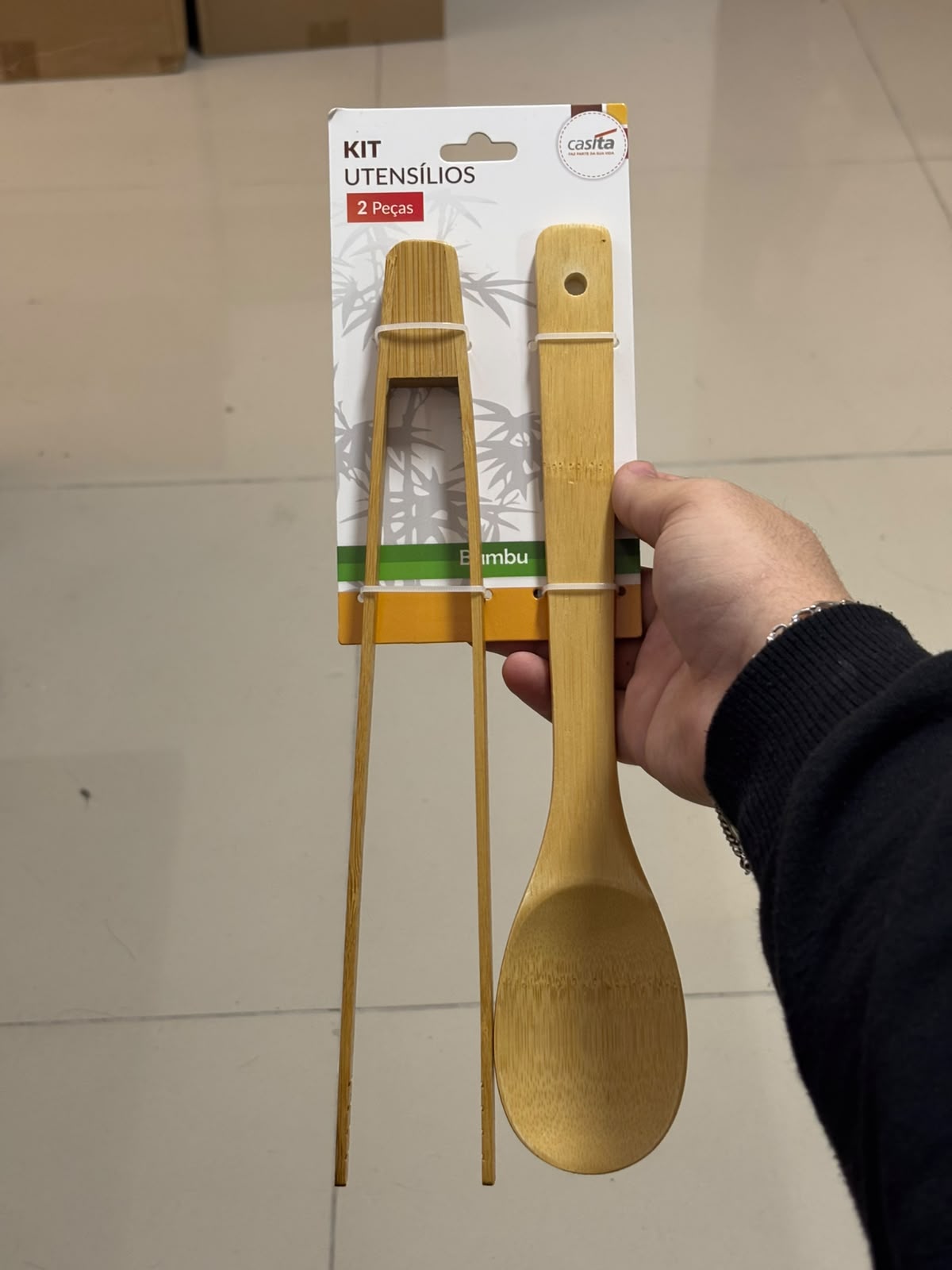 CONJUNTO DE UTENSILIOS EM BAMBU PEGADOR E COLHER