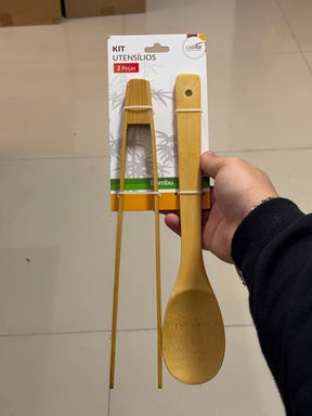CONJUNTO DE UTENSILIOS EM BAMBU PEGADOR E COLHER