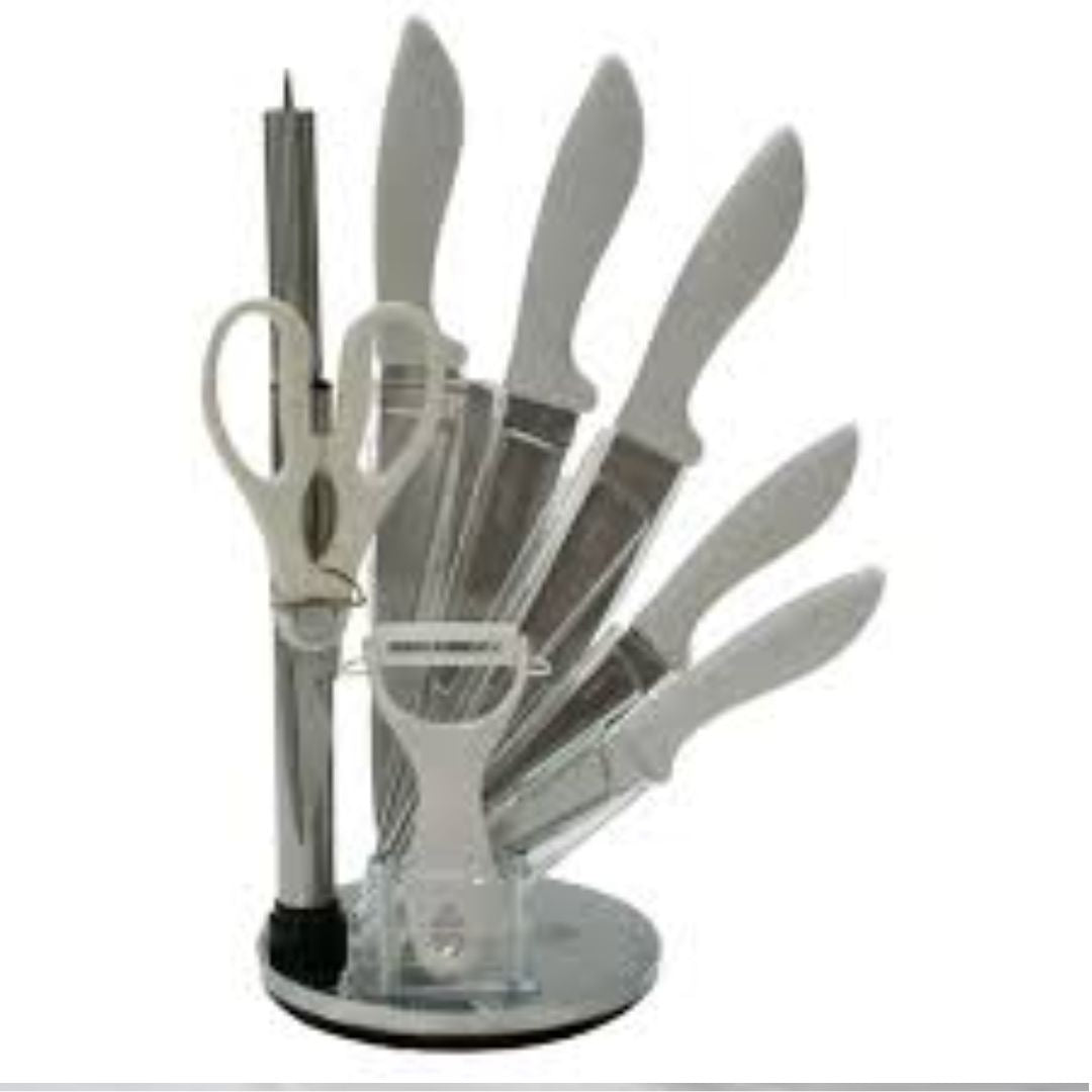 Jogo de Facas com Suporte 08 Peças – Praticidade, Estilo e Corte Profissional na Sua Cozinha!