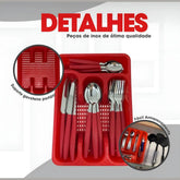 JOGO DE TALHER VERMELHO COM PORTA TALHERES
